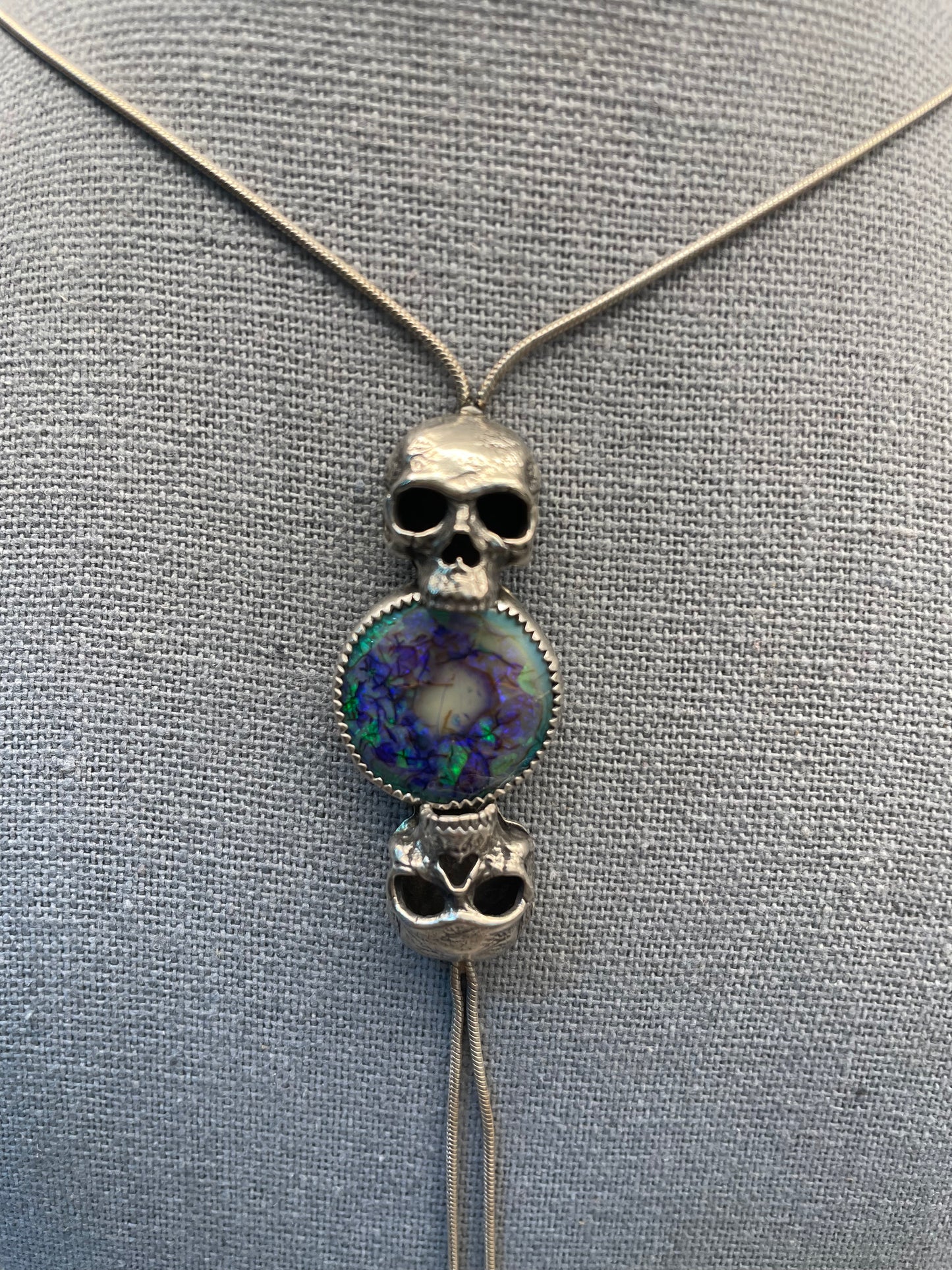 Skull and Sterling Opal Necklace