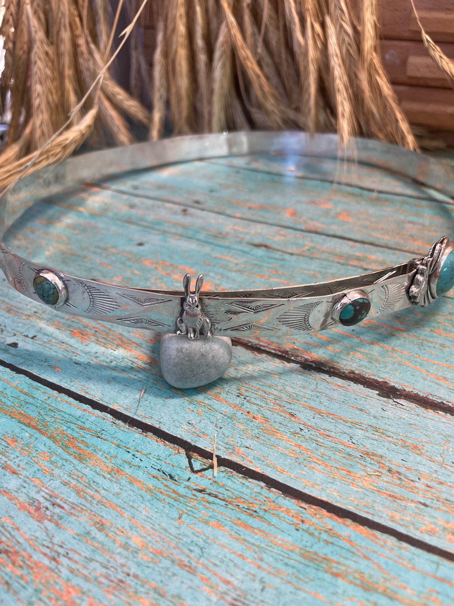 Lucky Rabbit Turquoise and Sterling Hat Band